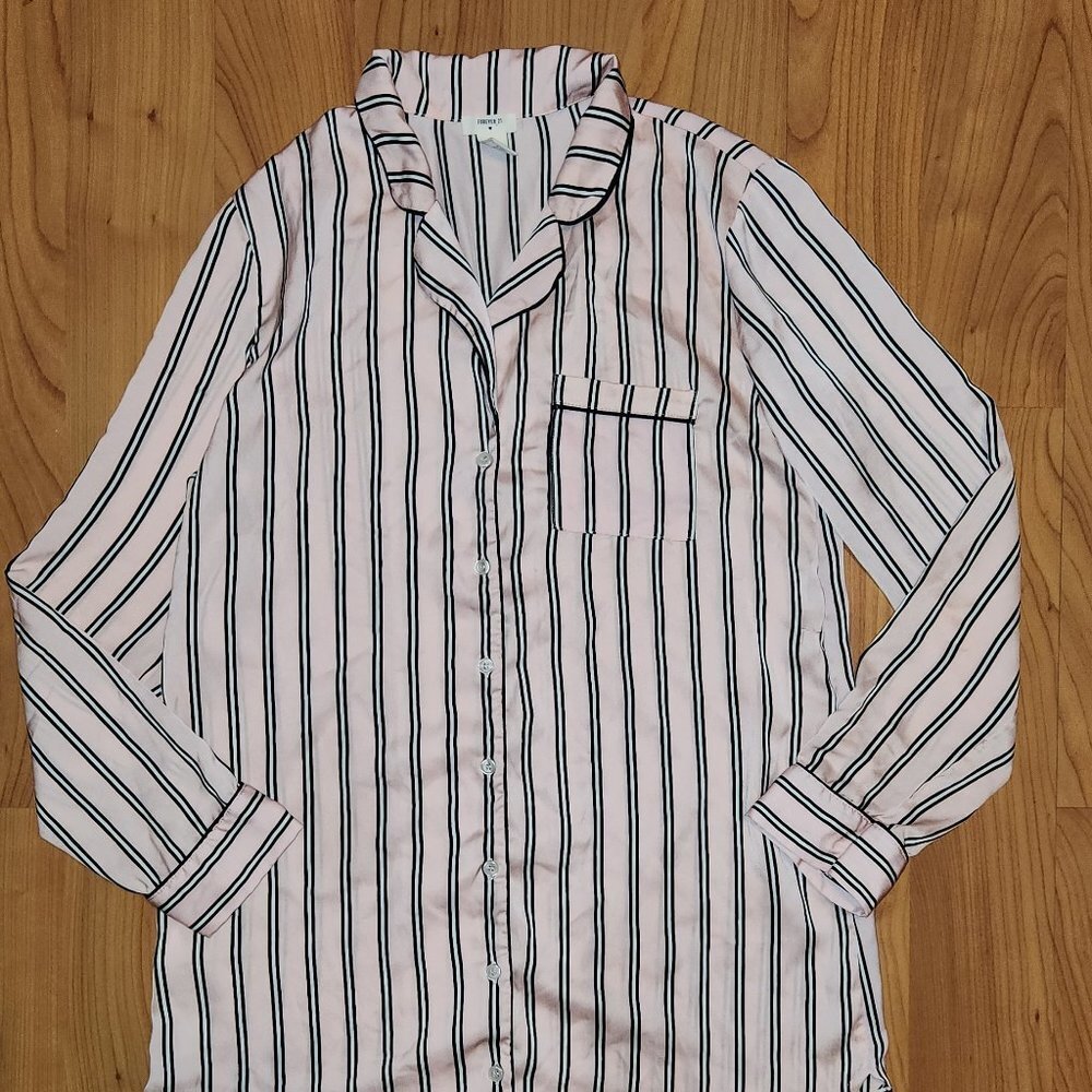Forever 21 Striped Pajama Oversized Shirt || Small EUC - Picture 2 of 8